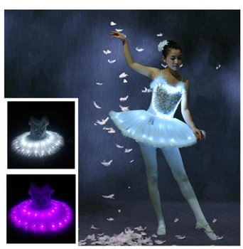crianças Luminosa dança vestido de mulher profissional de ballet tutu saia LED adulto trajes de balé ballet tutu vestido para criança