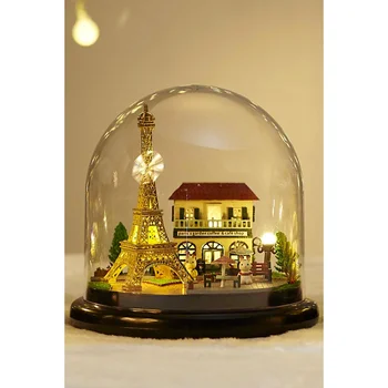 Vidro em 3D, Casa de Boneca DIY Paris, a Torre Eiffel, a Bola de Vidro Artesanais de Madeira Casa de bonecas em Miniatura Casa de Brinquedo de Montagem de Modelo de Kit de Construção de