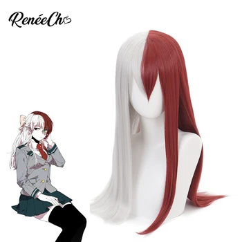 Meu Herói Academia de Cosplay Todoroki Shoto Peruca Branca E Cabelos ruivos cabelos lisos longos para adultos peruca Sintética 60cm
