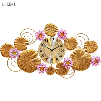 Relógios De Parede Da Sala De Estar Criativo Relógio Novo Chinês Quarto Mudo Dentro Da Folha De Lotus Lotus Decoração Relógio