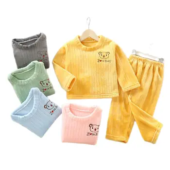 Inverno Homewear Para Bebê Meninas Meninos Coral do Fleece Princesa Bonito Quente da Venda de Pijamas 1-5T Crianças Primavera Conjunto de Roupa de Assentamento da Camisa