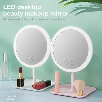 De alta qualidade LED, Espelho de Maquilhagem Com a Luz da Composição das Senhoras da Lâmpada Com o Armazenamento de área de Trabalho Eléctrico Forma Redonda de Cosméticos Espelha de Presente