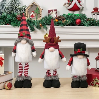 Natal Retrátil Gnome Ornamentos Longas Pernas De Pé, Sem Rosto, Bonecas De Santa Floresta Homem Decorações Para A Casa Natal De Presentear Crianças