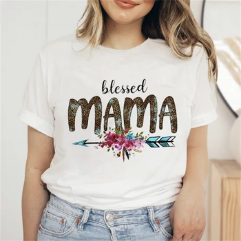 Nova Aquarela Flores Mom Letra Imprimir T-Shirt Das Mulheres Roupas De 2023 Engraçado Branca Camiseta Femme Harajuku Camisa De Moda De T-Shirt Tops