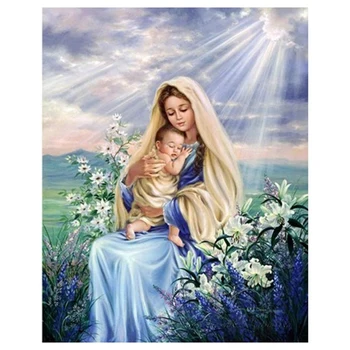 Diamante Pintura a Virgem Maria de Crianças Religião Cristã, Jesus Cristo DIY Bordado de Diamante Amor Materno Infantil Religiosas Presentes