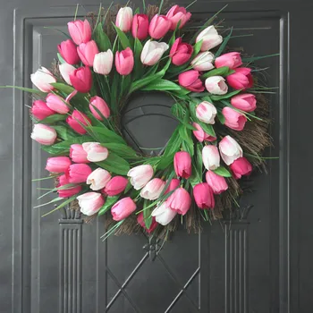 artificial tulip Porta Coroa de Simulação de seda Tulip Flor de Pano de Grinalda de Natal, Grinalda de Noiva Decoração