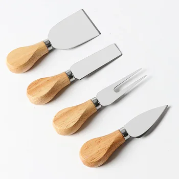 4PCS de madeira Lidar com conjuntos de Facas de Bardo Conjunto de Carvalho bambu Queijo Faca do cortador Kit de Cozinha cheedse cortador de Úteis Ferramentas de Cozinha