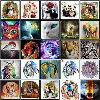 5D Diamante Pintura Completa Animal do Diamante Cão de Diamante do Tigre Mosaico Leão DIY Diamante Redondo de Ponto de Cruz, Kit de Decoração para Casa