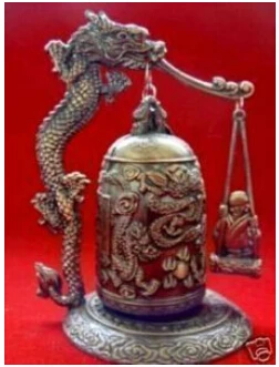 Frete grátis para colecionadores Chineses Dragão de Bronze de Buda Bell estátua