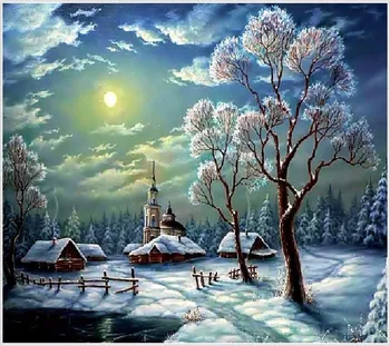 Inverno cenário repleto estabelecidas diamante pintura, bordados de Natal com neve paisagem Noturna esferas de ponto de cruz, kit de casa de parede decoração