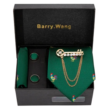 Moda Mens De Casamento Do Laço Verde Paisley Gravata De Seda Japao Broche Conjunto De Barry.Wang Jacquard Tecido Laços De Pescoço Para Os Homens Do Partido Da Caixa De Presente