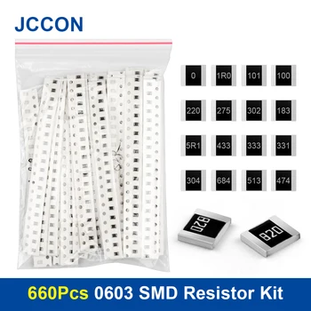 660Pcs 0603 Resistor SMD Kit Sortido de 1ohm-1M ohm 33Values x 20Pcs=660Pcs Kit de Amostra De 1% Chip Resistor Fixo de DIY