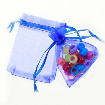 10*15cm 100pcs Azul Sacos de Presente Para Jóias/casamento/natal/aniversário de Fios Saco Com Alças de Embalagens de Sacos de Organza