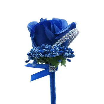 5Pieces/Saco de Trajes de Casamento de flor na lapela para o Noivo, Groomsman Buquê de Flores Artificiais de Seda Azul Royal Rose Homens de Terno Broche de Flor